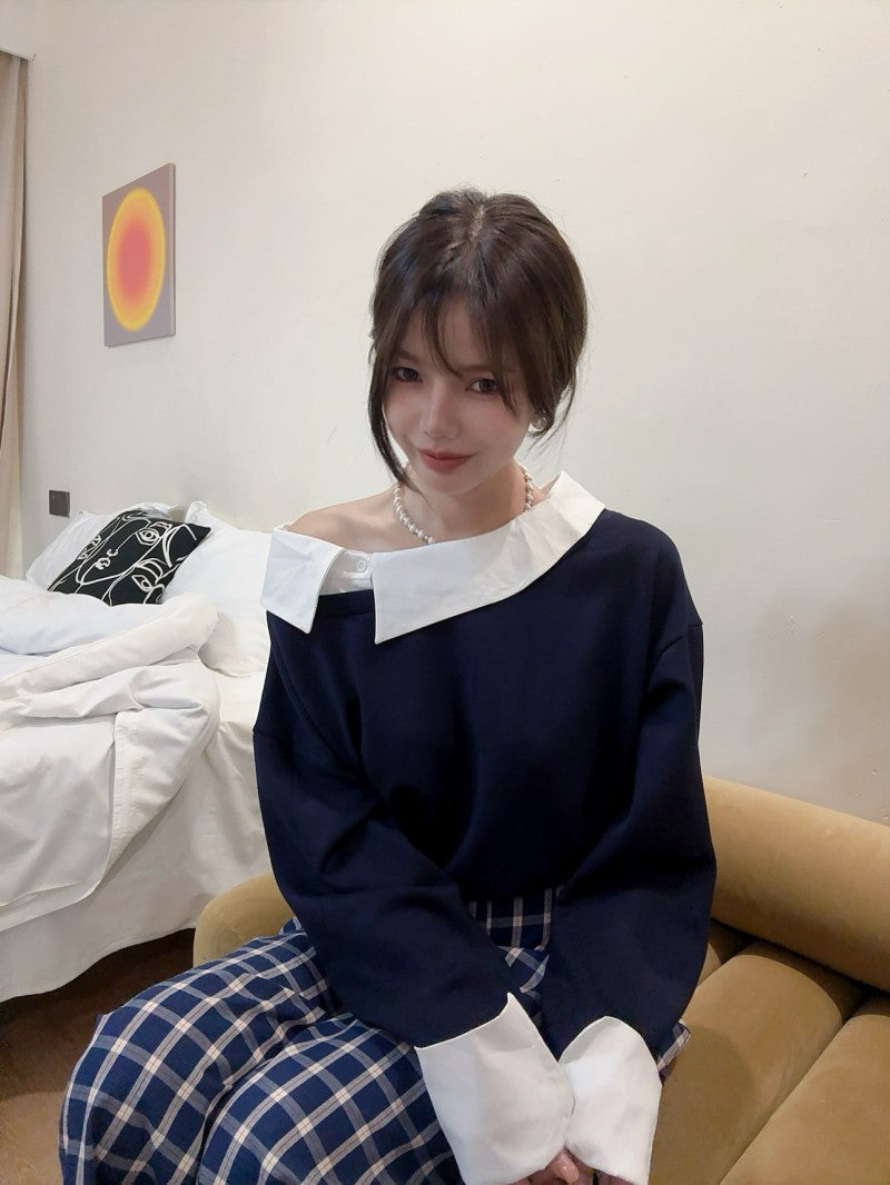 【tops】オブリークネック長袖パーカーG24133