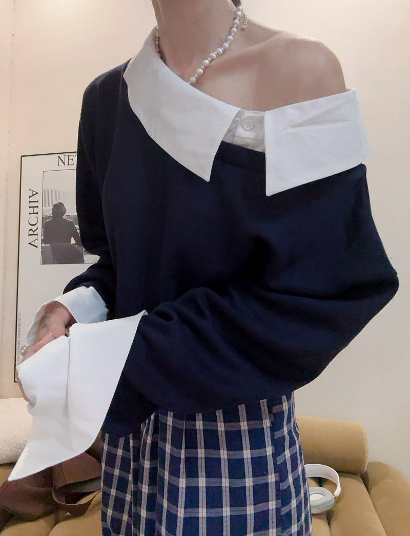 【tops】オブリークネック長袖パーカーG24133