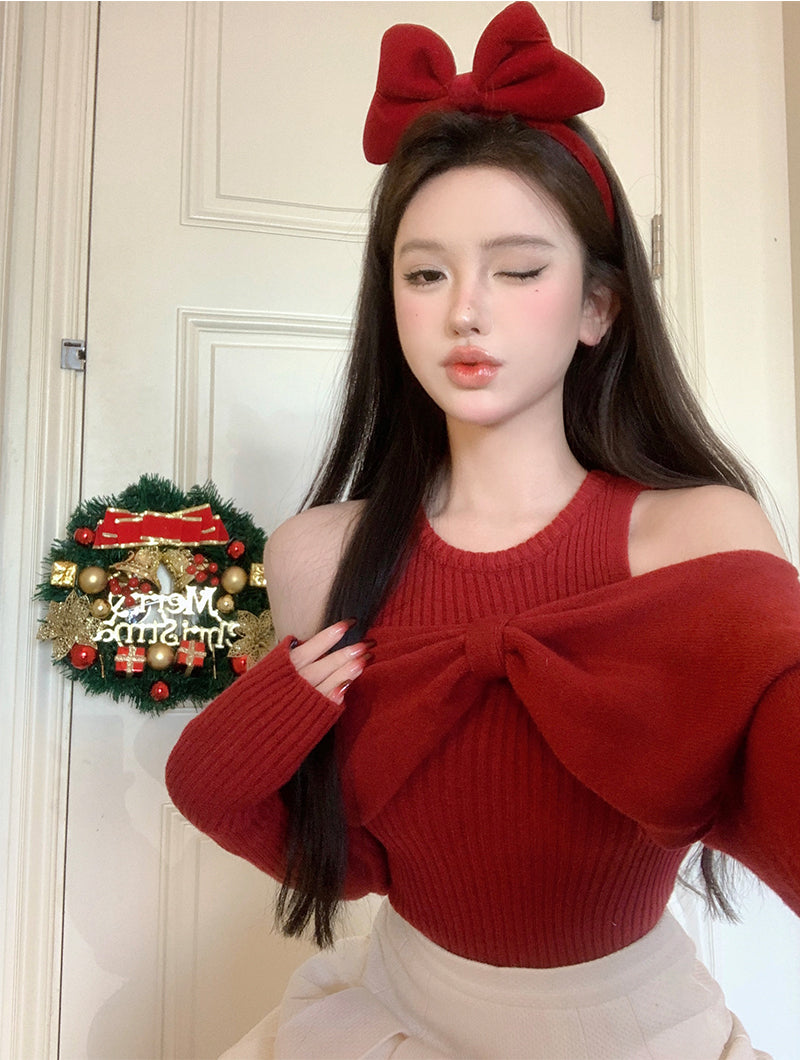 【tops】リボン春秋ニットセーターG24136