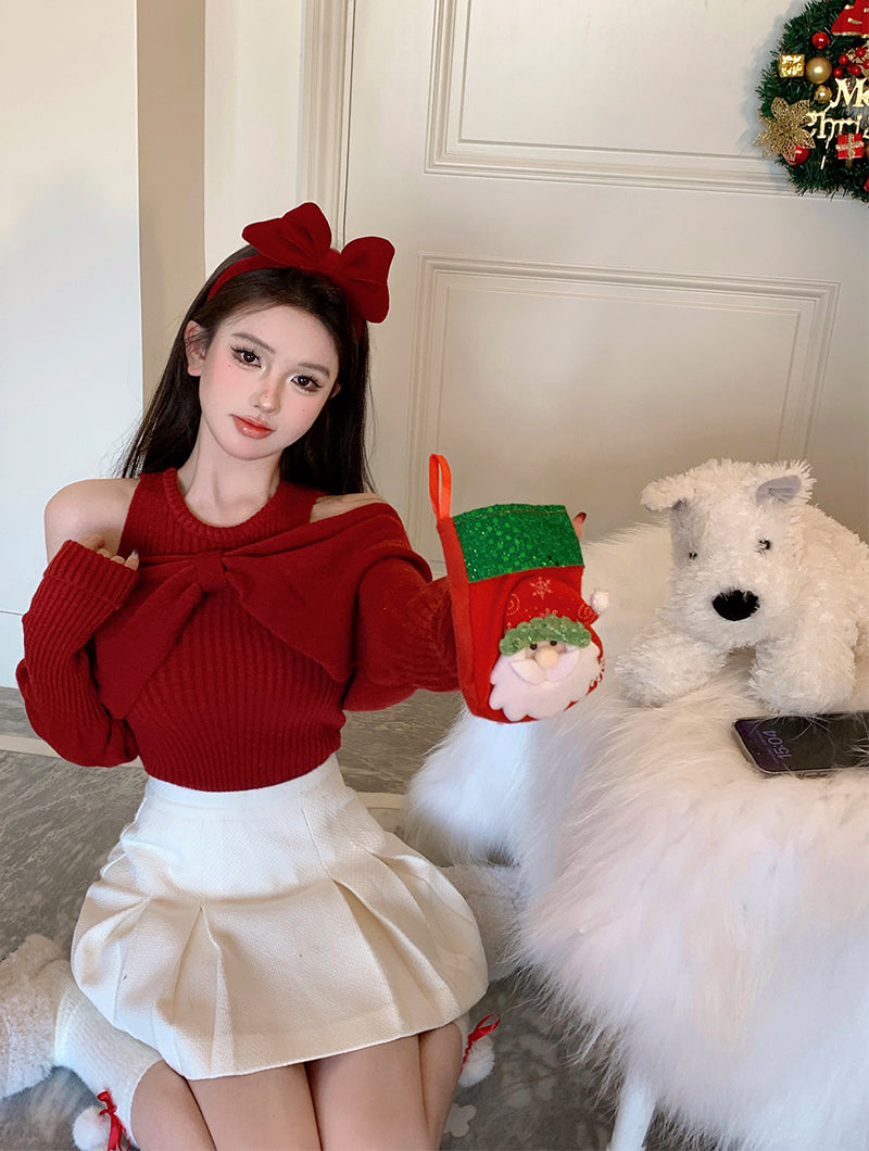 【tops】リボン春秋ニットセーターG24136