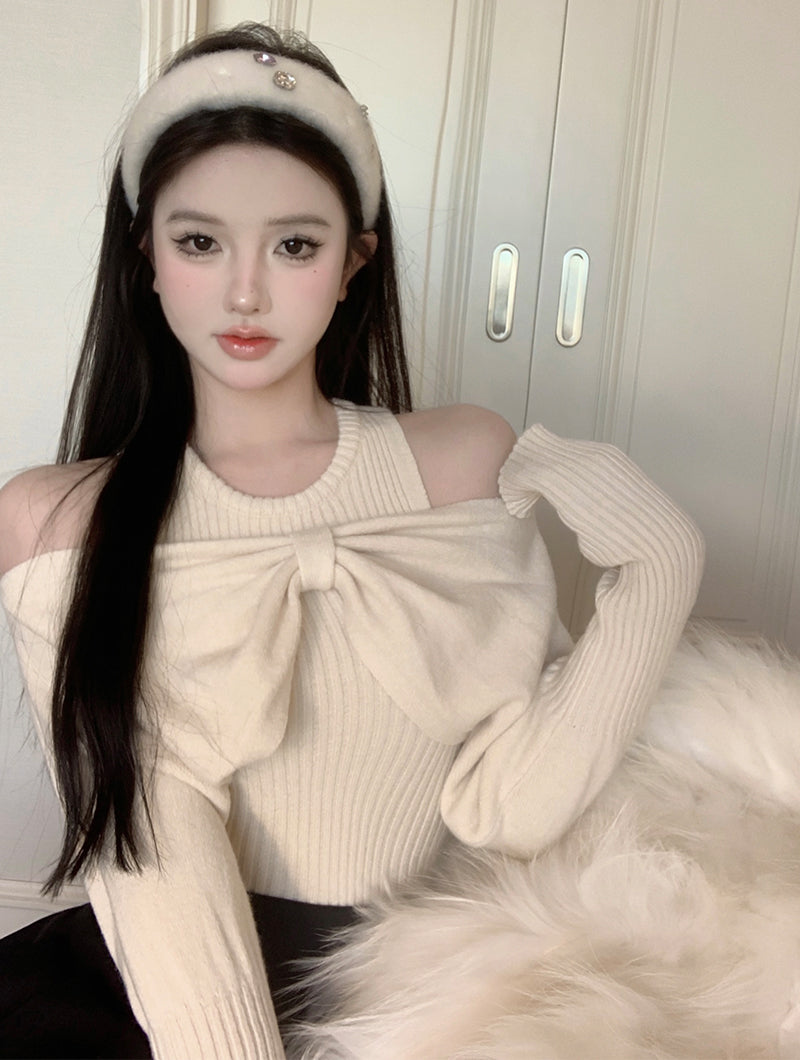 【tops】リボン春秋ニットセーターG24136