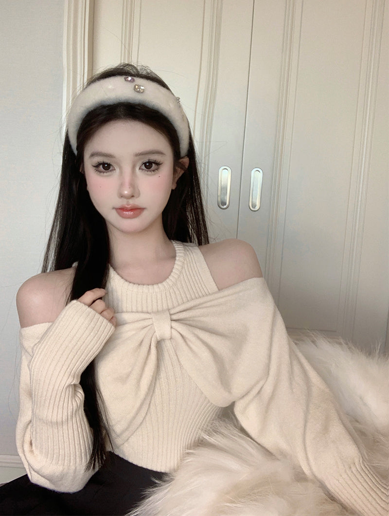 【tops】リボン春秋ニットセーターG24136