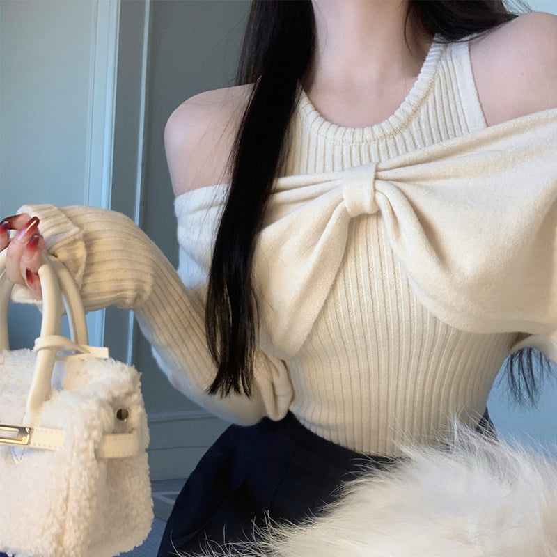 【tops】リボン春秋ニットセーターG24136