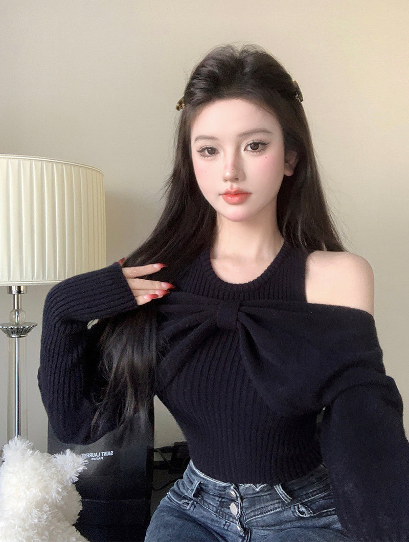 【tops】リボン春秋ニットセーターG24136