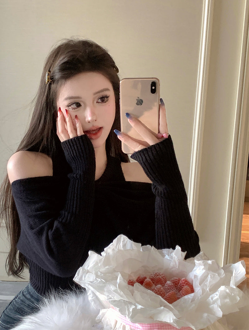 【tops】リボン春秋ニットセーターG24136