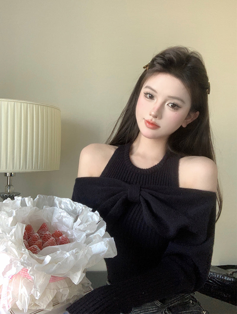 【tops】リボン春秋ニットセーターG24136