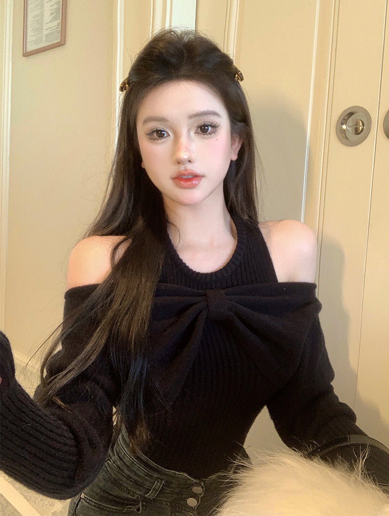 【tops】リボン春秋ニットセーターG24136