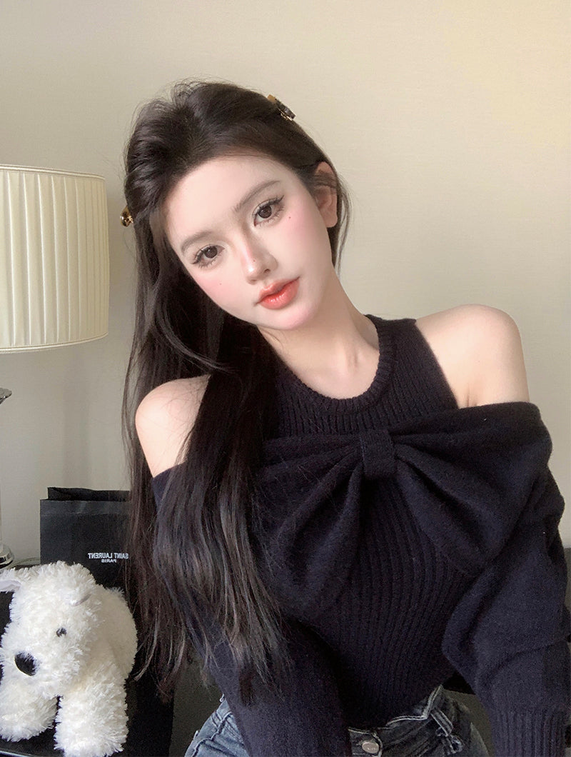 【tops】リボン春秋ニットセーターG24136