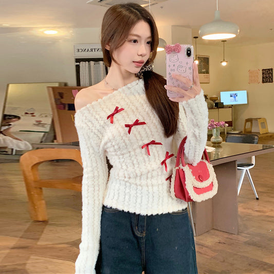 【tops】リボン秋ニットトップスG24138