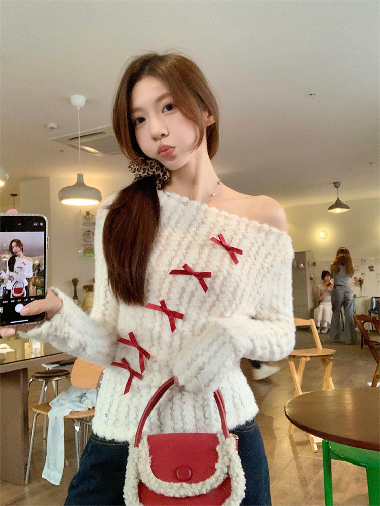 【tops】リボン秋ニットトップスG24138