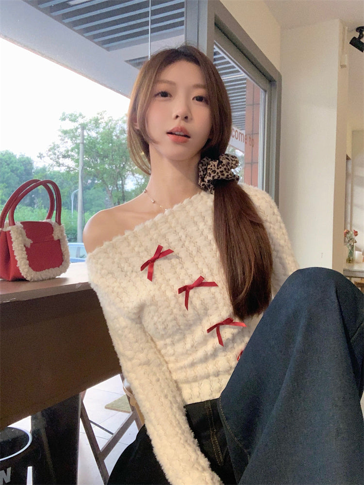 【tops】リボン秋ニットトップスG24138