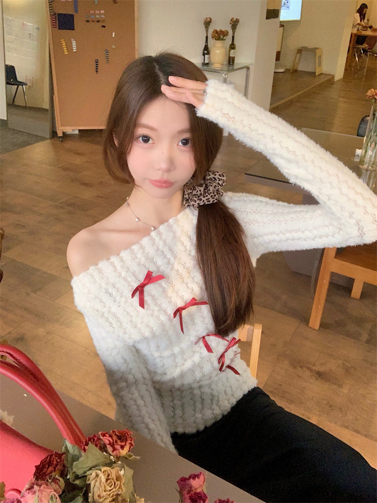 【tops】リボン秋ニットトップスG24138