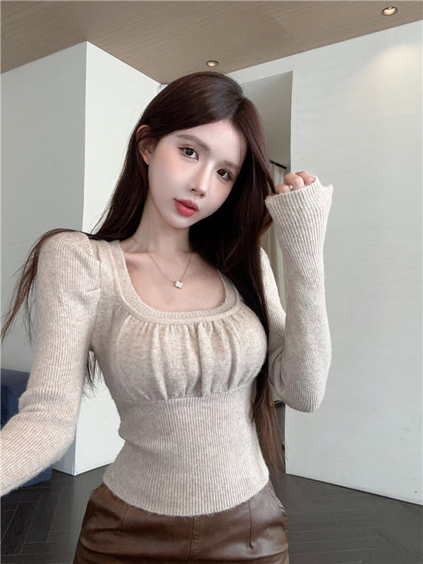 【tops】UネックパフスリーブニットセーターG24139