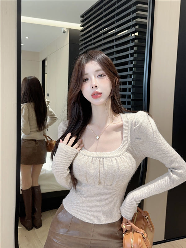 【tops】UネックパフスリーブニットセーターG24139