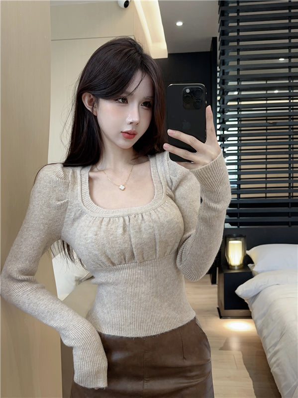 【tops】UネックパフスリーブニットセーターG24139