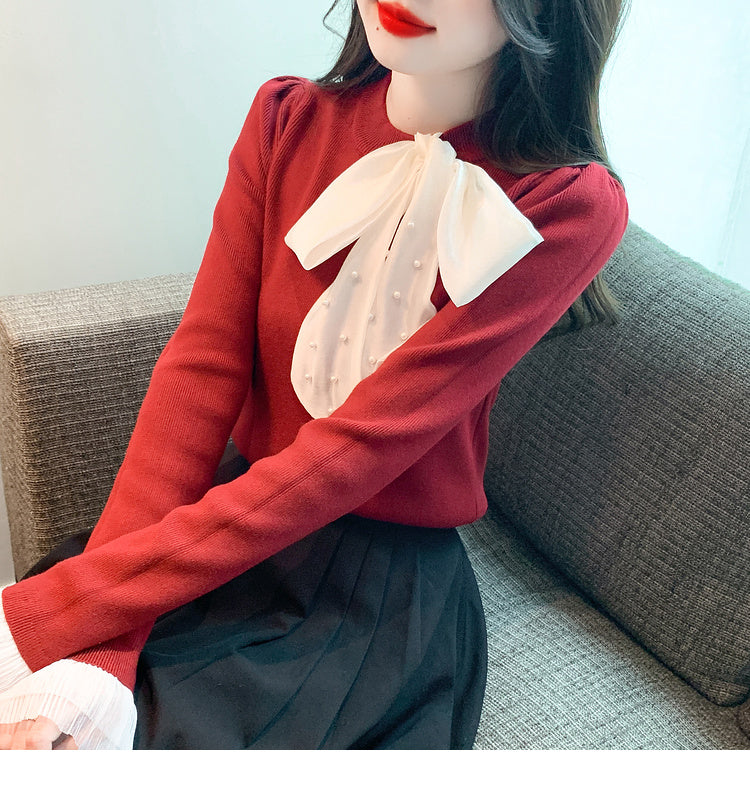 【tops】リボン長袖ニットセーターG24142