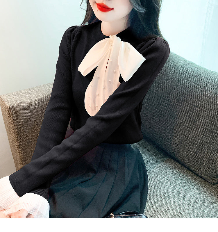 【tops】リボン長袖ニットセーターG24142