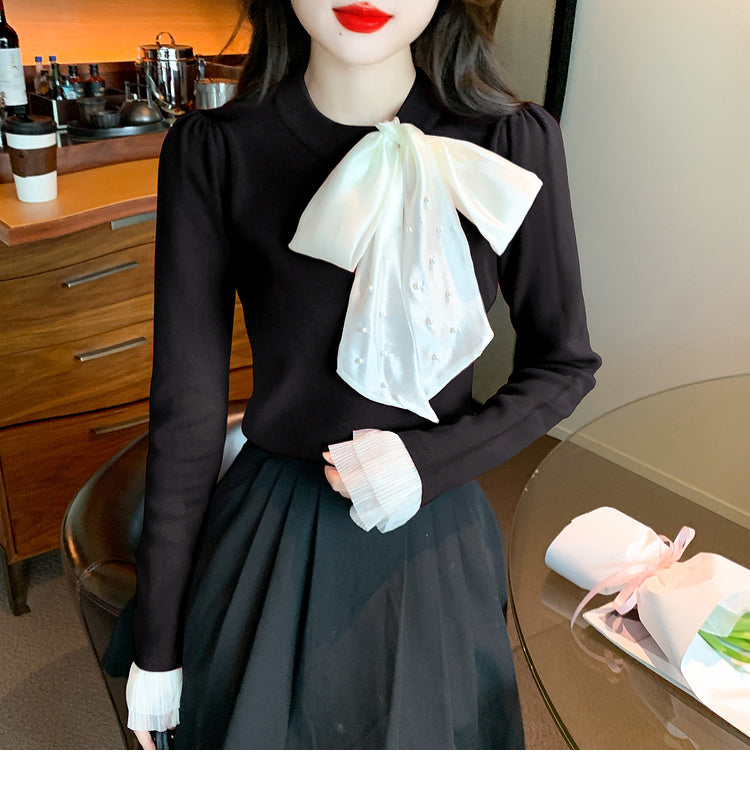 【tops】リボン長袖ニットセーターG24142