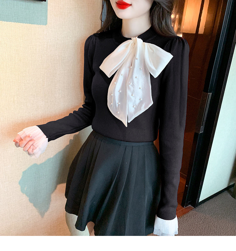 【tops】リボン長袖ニットセーターG24142