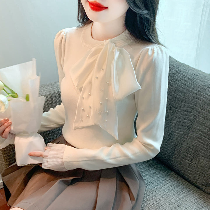 【tops】リボン長袖ニットセーターG24142