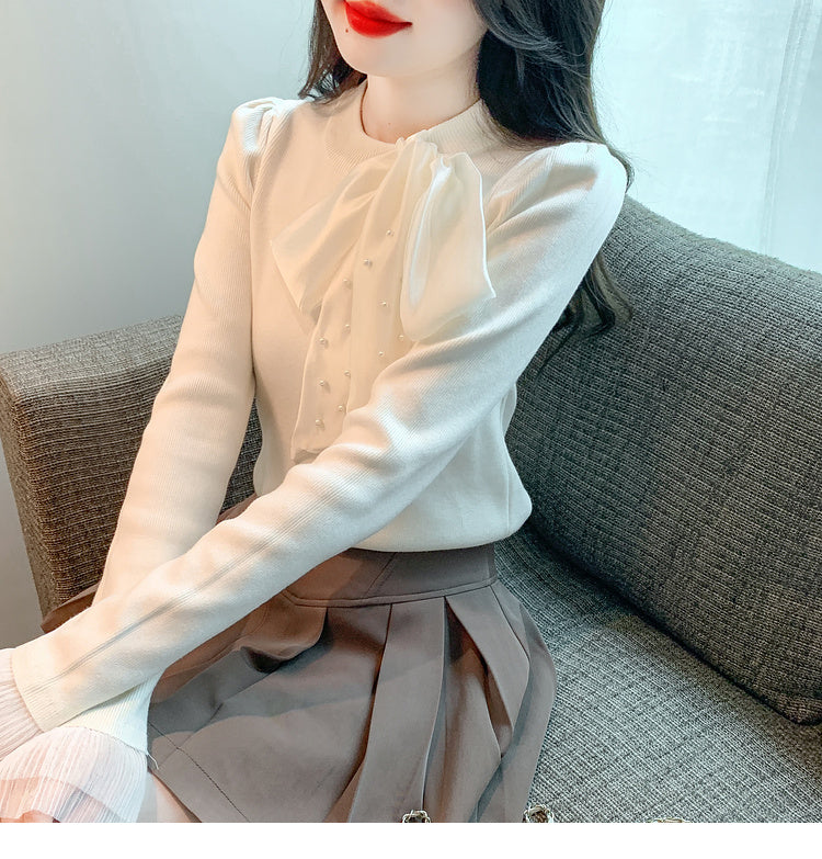 【tops】リボン長袖ニットセーターG24142