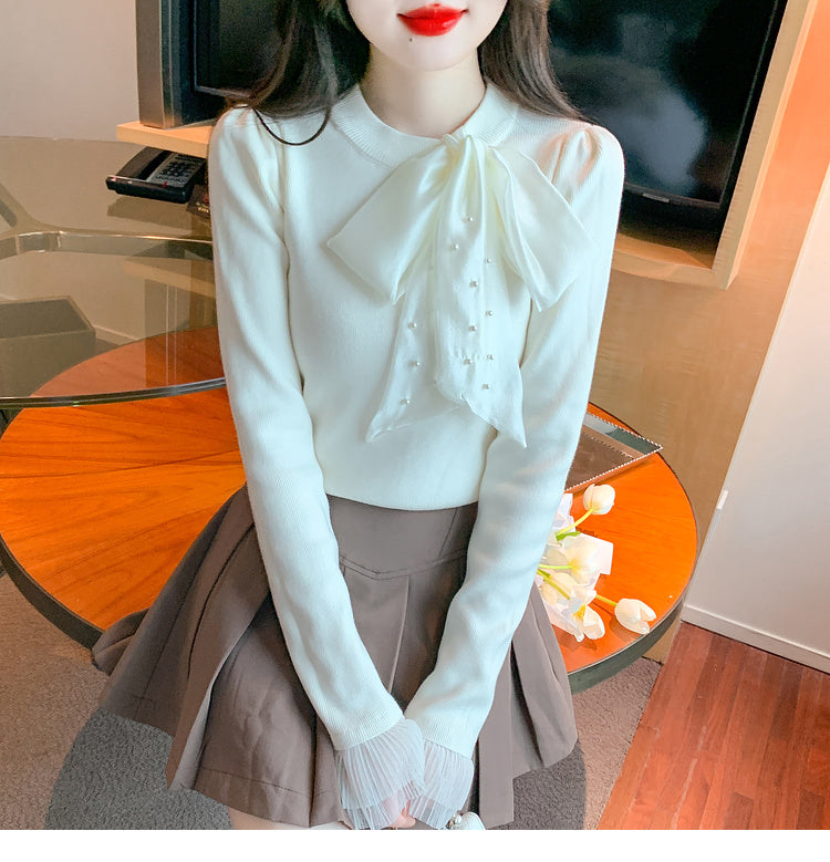 【tops】リボン長袖ニットセーターG24142