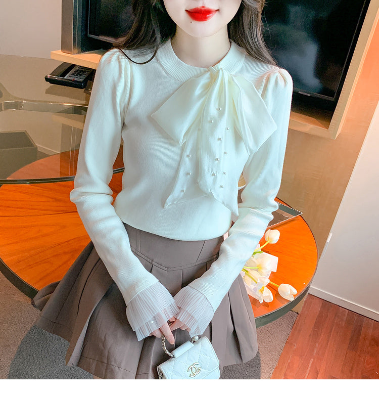 【tops】リボン長袖ニットセーターG24142