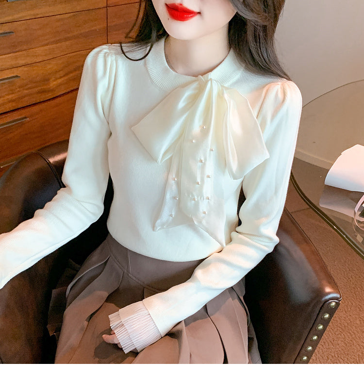 【tops】リボン長袖ニットセーターG24142