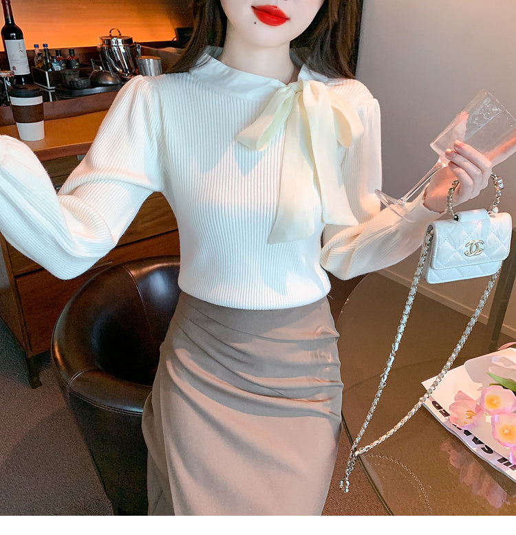 【tops】リボン秋冬ニットセーターG24143