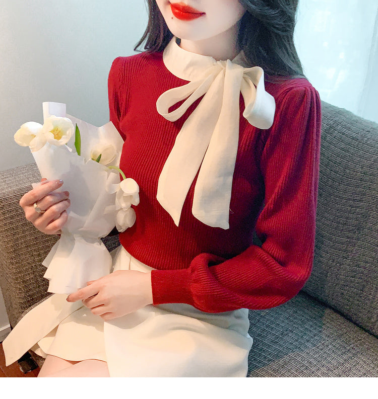 【tops】リボン秋冬ニットセーターG24143