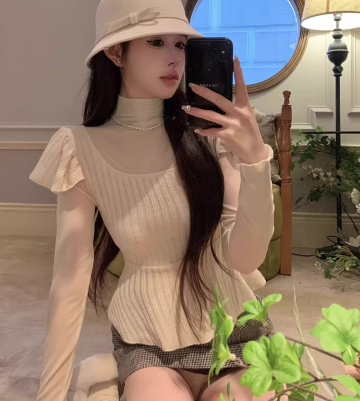 【tops】偽二つ切り替えニットセーターG24145