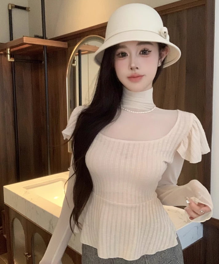 【tops】偽二つ切り替えニットセーターG24145