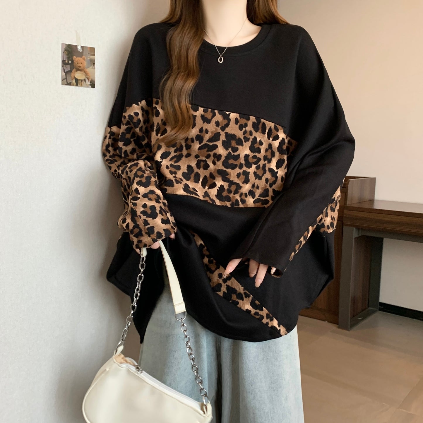 【tops】長袖ヒョウ柄パーカーG24149