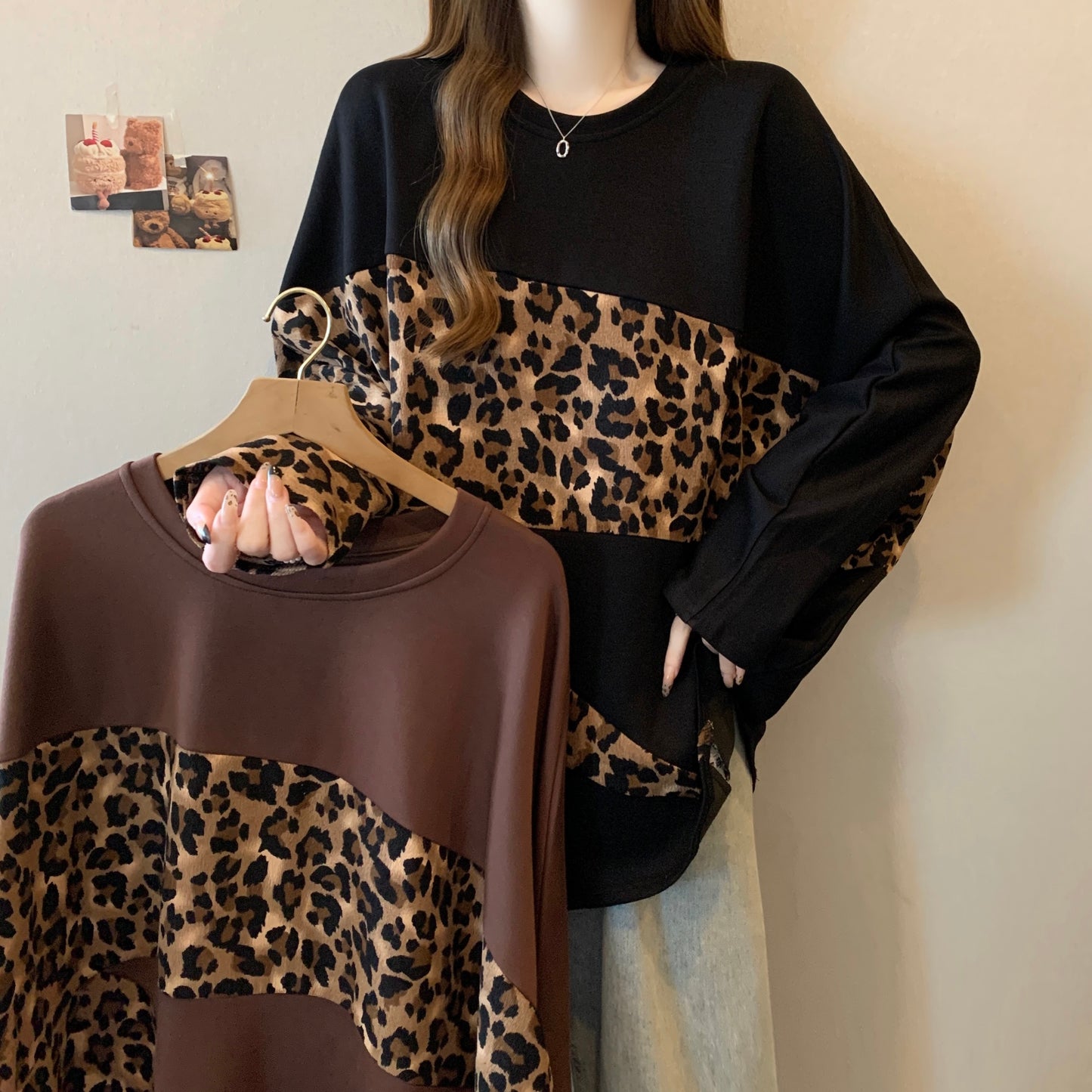 【tops】長袖ヒョウ柄パーカーG24149