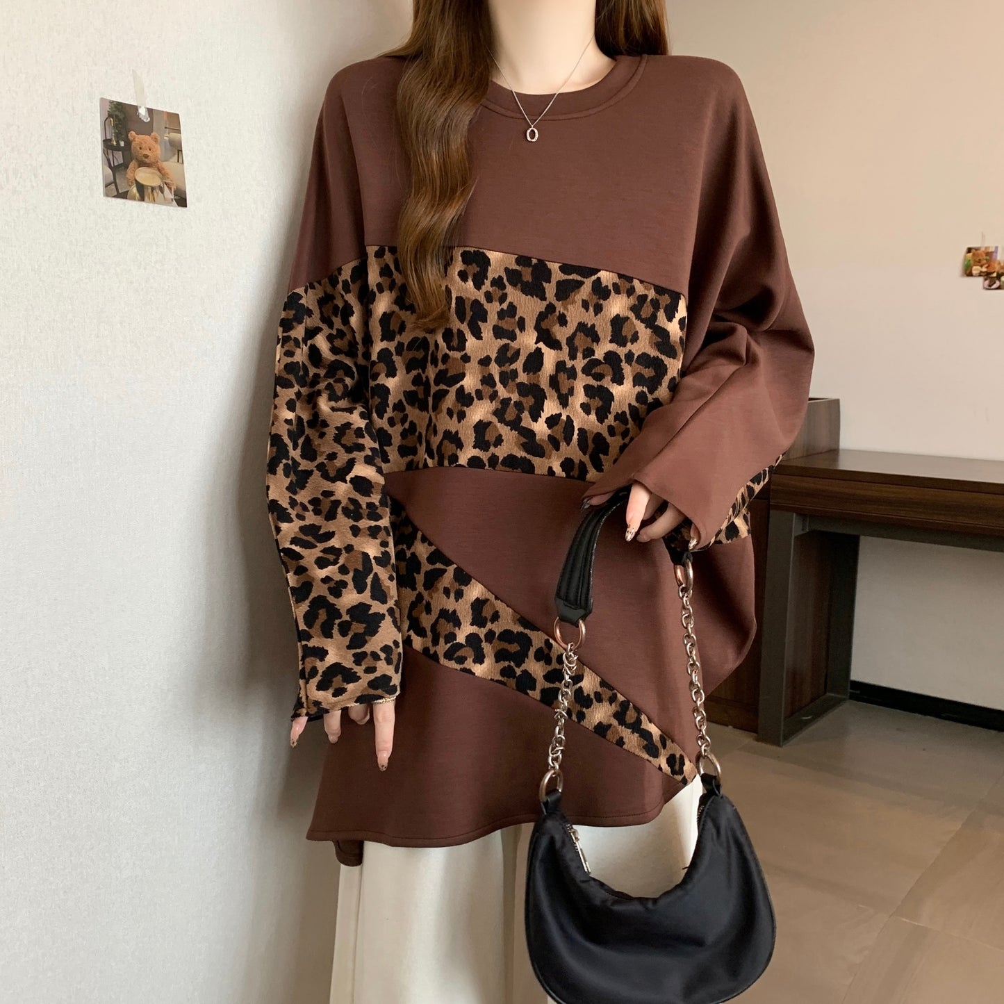 【tops】長袖ヒョウ柄パーカーG24149