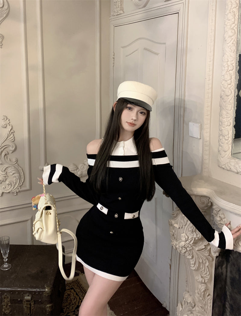 【dress】偽二つ切り替え長袖シャツワンピースG24150