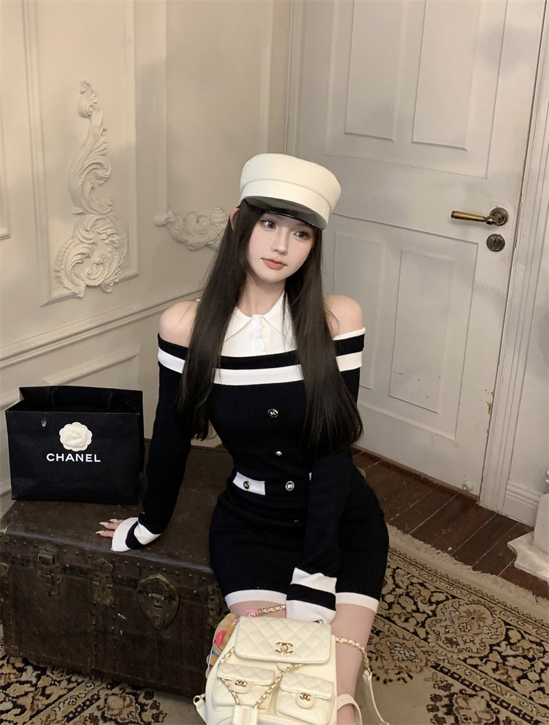 【dress】偽二つ切り替え長袖シャツワンピースG24150