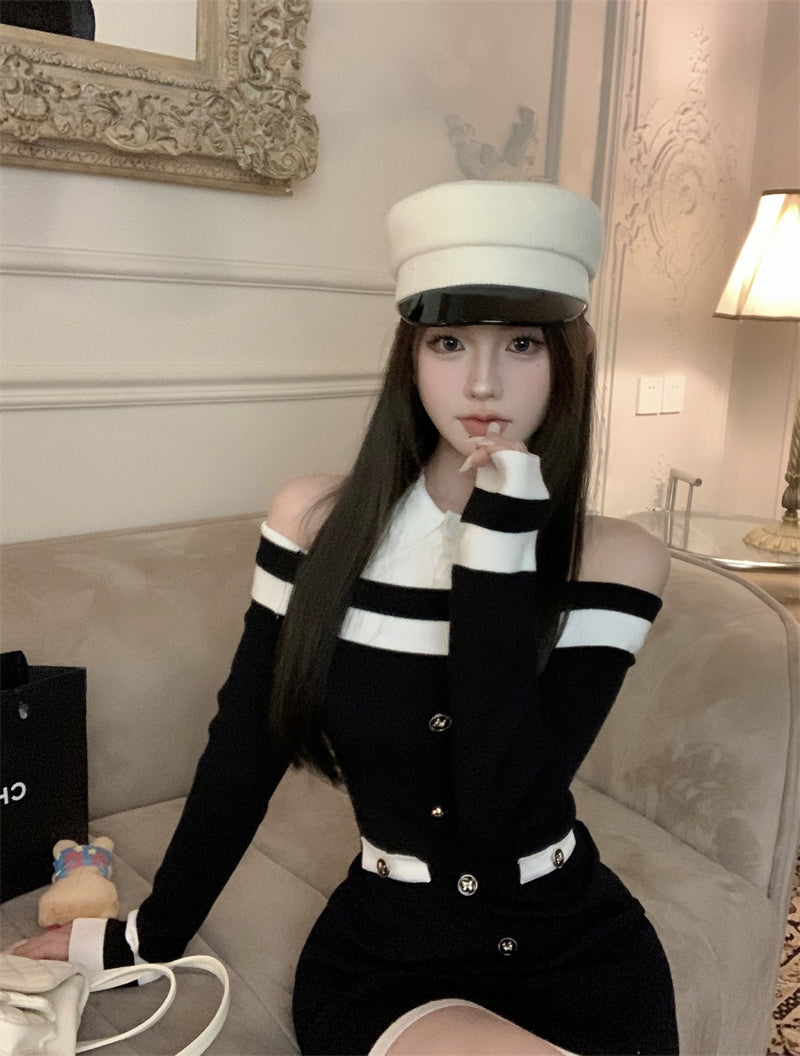 【dress】偽二つ切り替え長袖シャツワンピースG24150