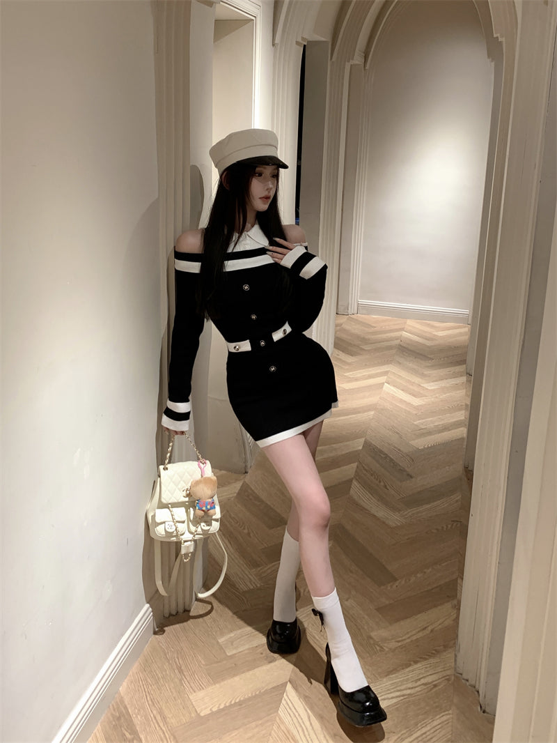 【dress】偽二つ切り替え長袖シャツワンピースG24150