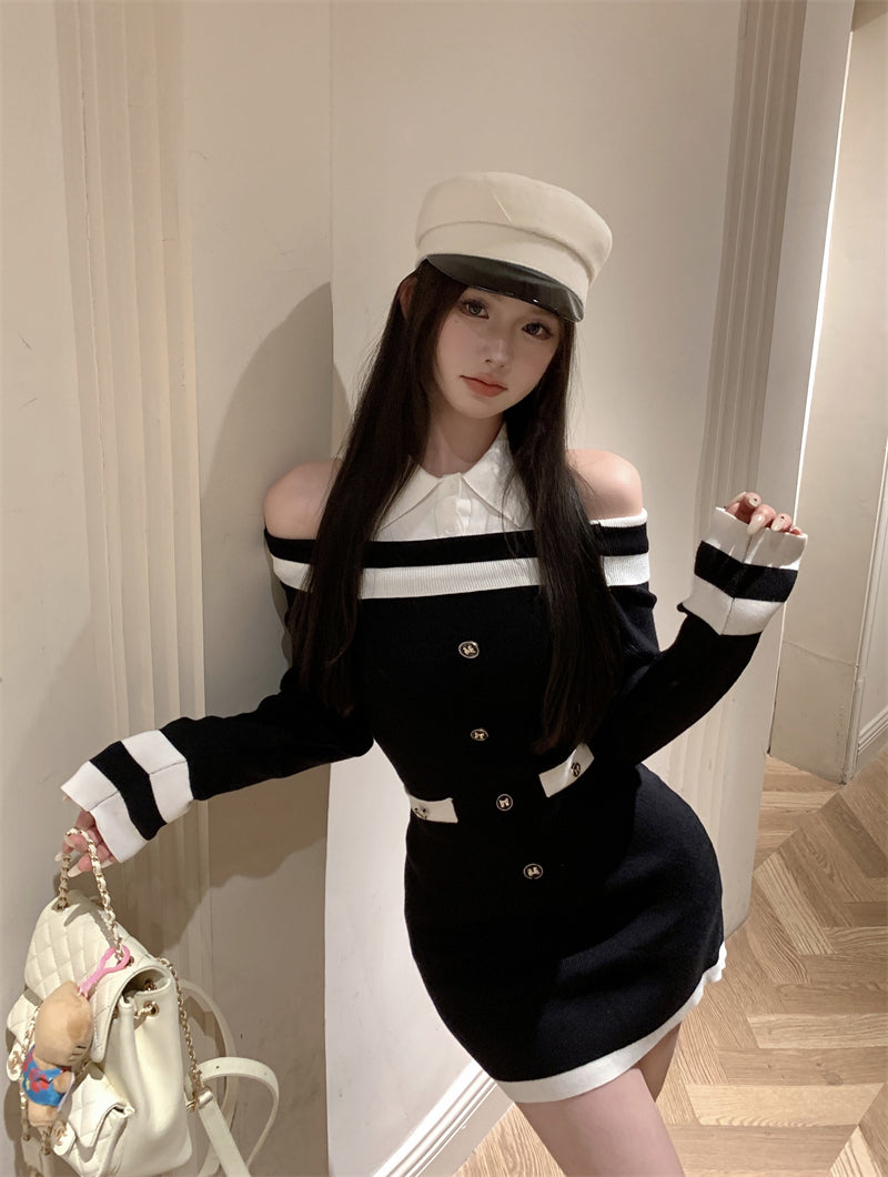 【dress】偽二つ切り替え長袖シャツワンピースG24150