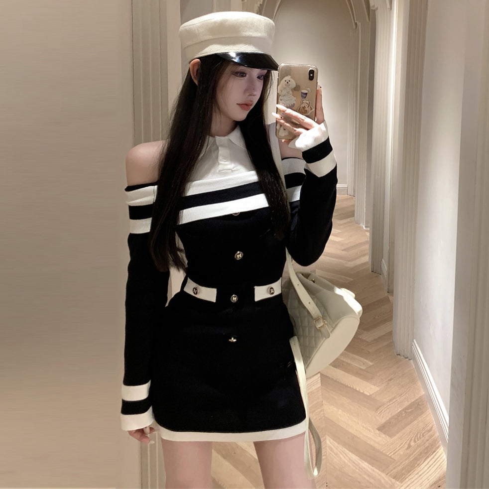 【dress】偽二つ切り替え長袖シャツワンピースG24150