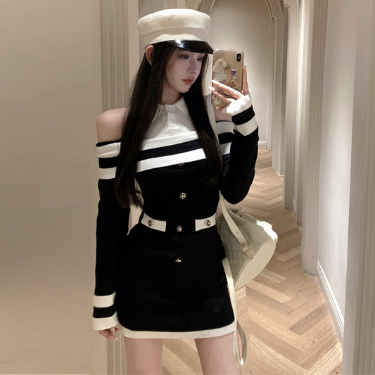 【dress】偽二つ切り替え長袖シャツワンピースG24150