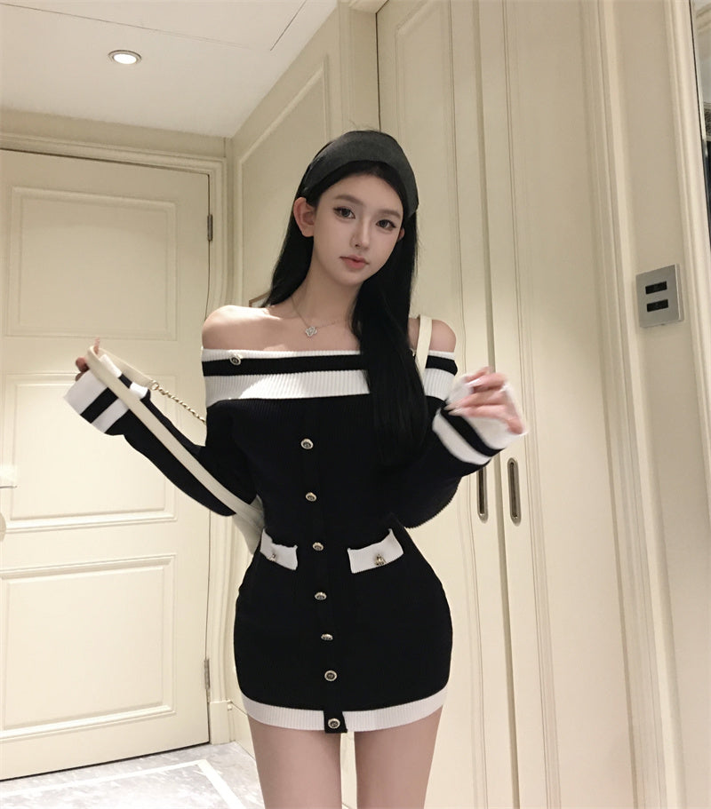 【dress】オフショルダータイトワンピースG24151