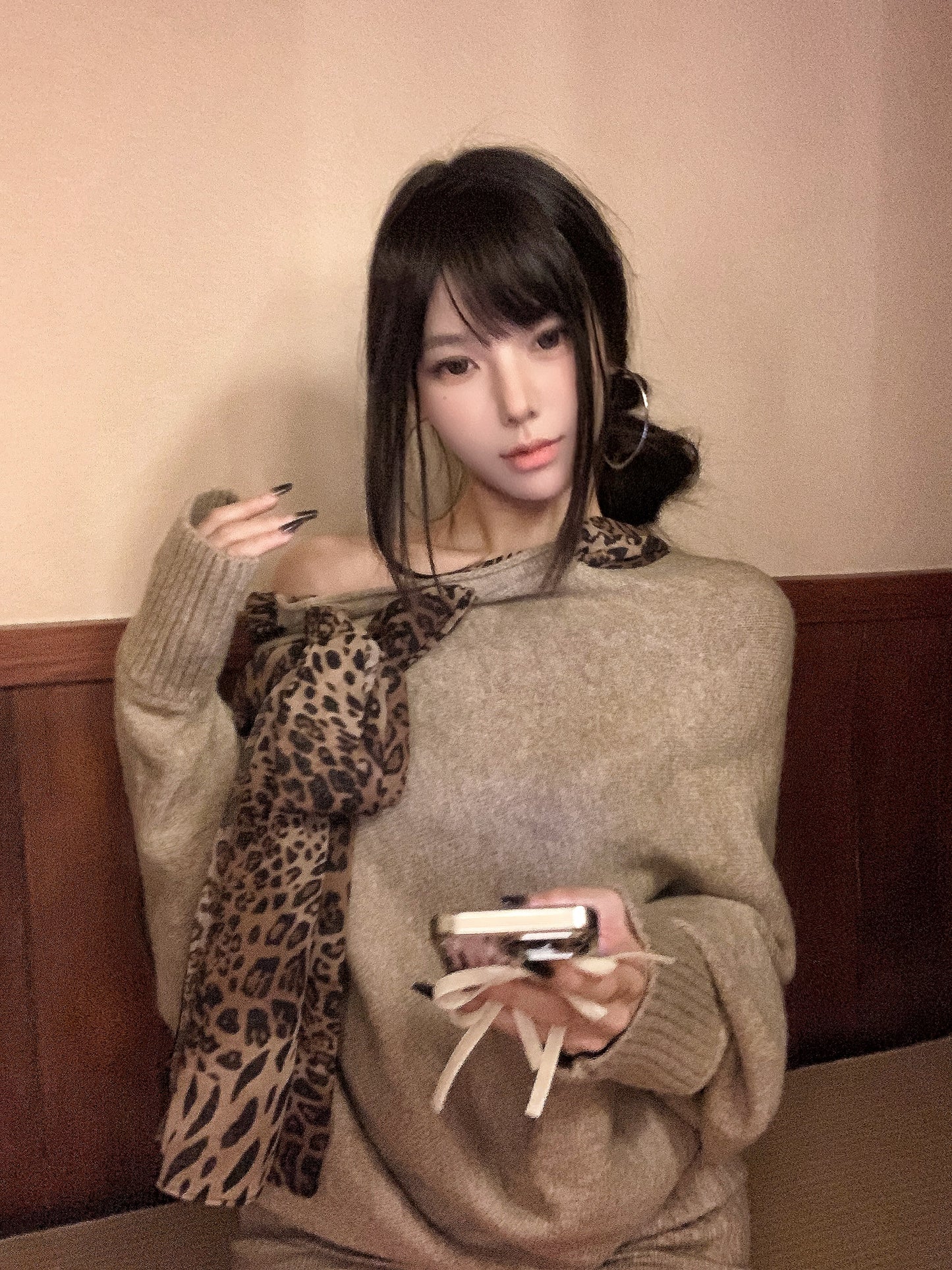 【tops】ヒョウ柄ニットセーターG24152