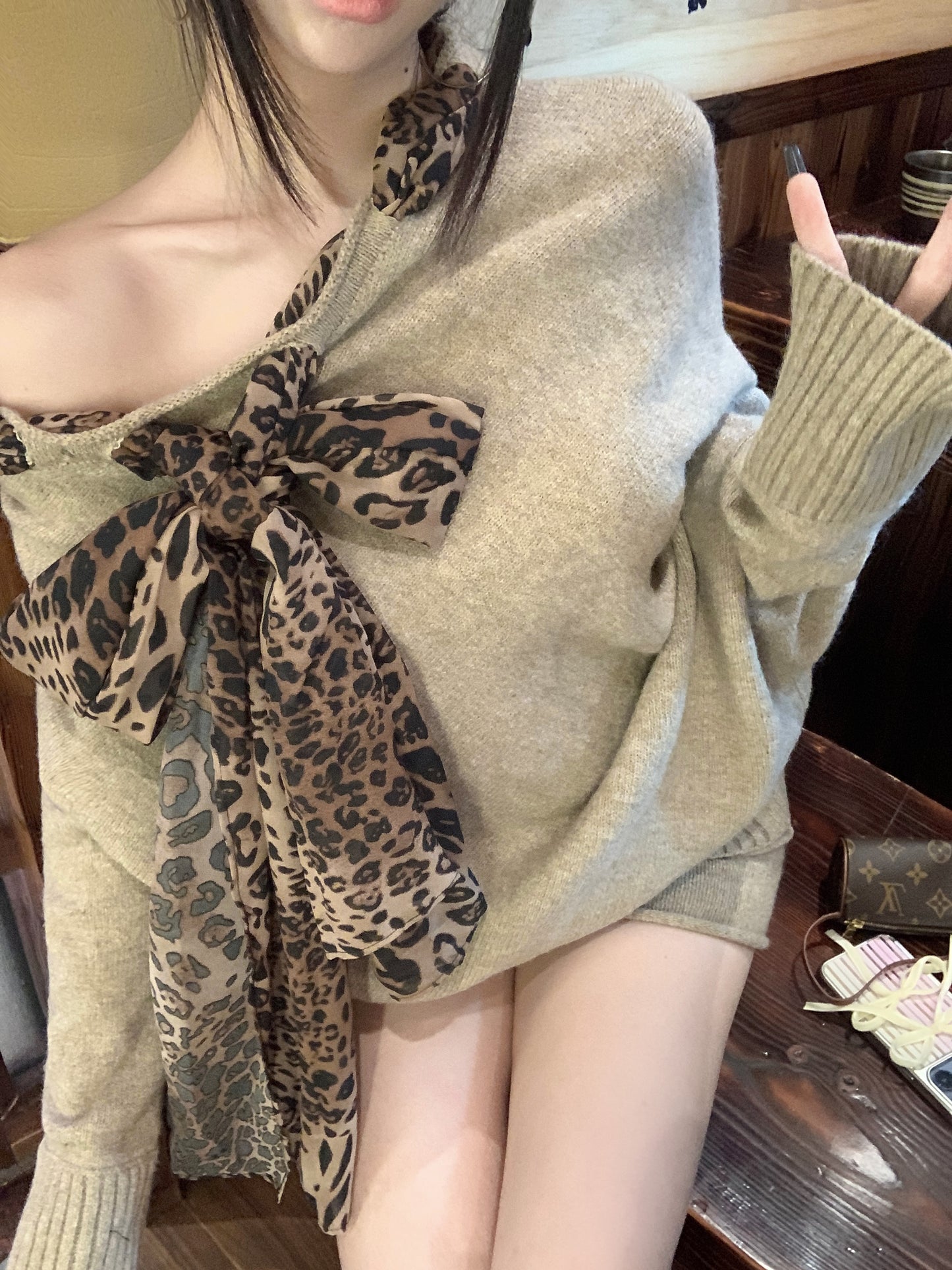 【tops】ヒョウ柄ニットセーターG24152