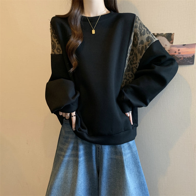 【tops】ヒョウ柄切り替えパーカーG24159