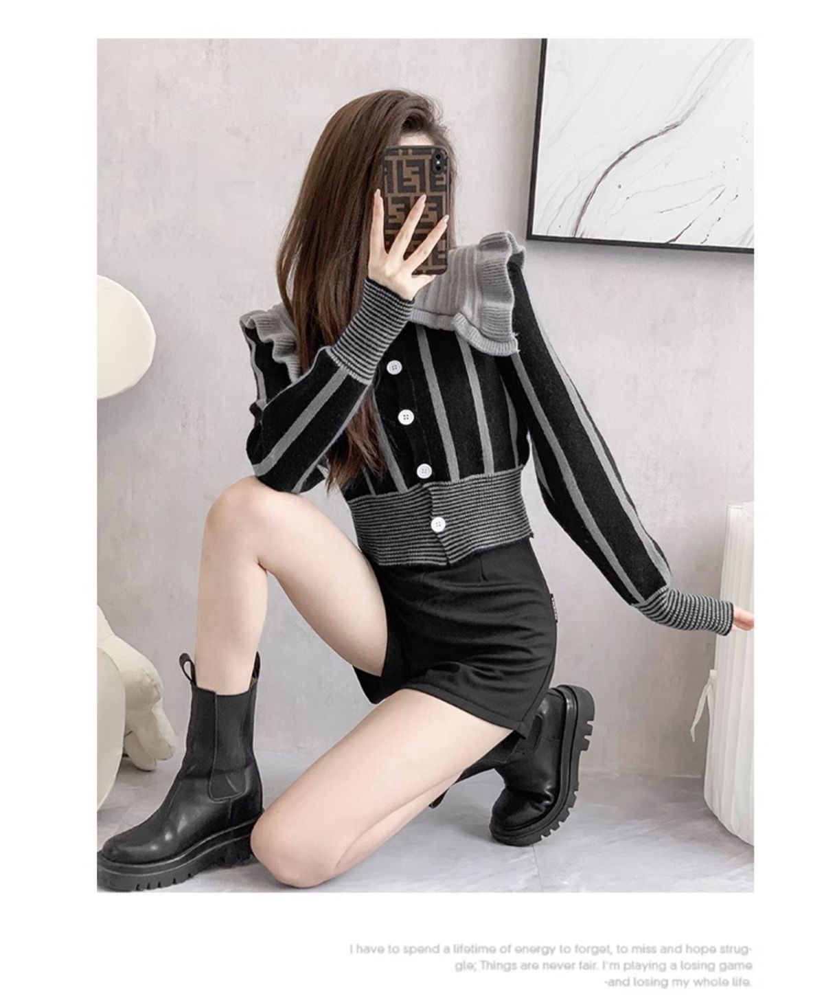 【outer】ストライプ柄ニットカーディガンG24170