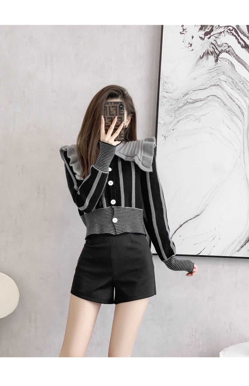 【outer】ストライプ柄ニットカーディガンG24170