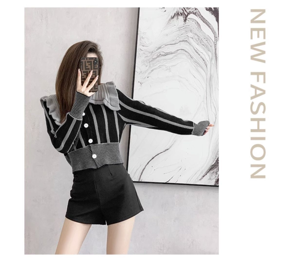 【outer】ストライプ柄ニットカーディガンG24170