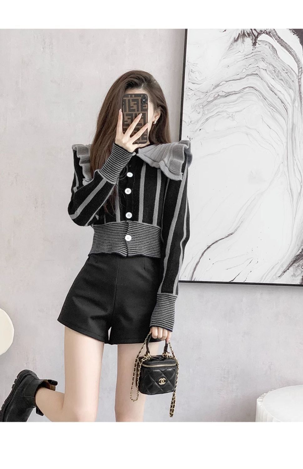 【outer】ストライプ柄ニットカーディガンG24170